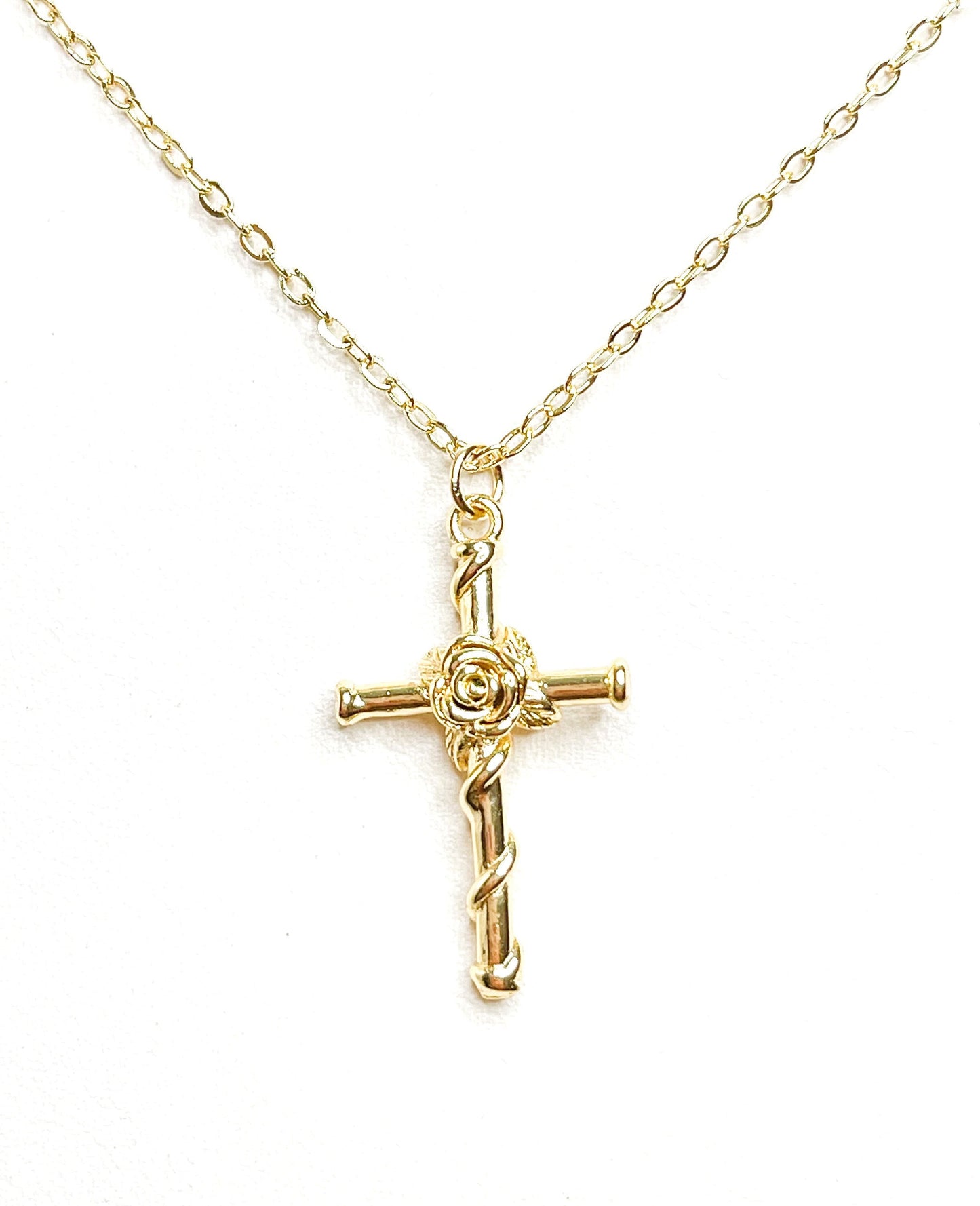 Gold Cross Necklace | Rose Cross Jewellery | 14kt Gold Filled 