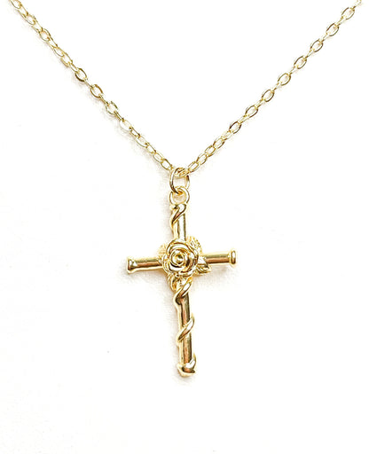 Gold Cross Necklace | Rose Cross Jewellery | 14kt Gold Filled 