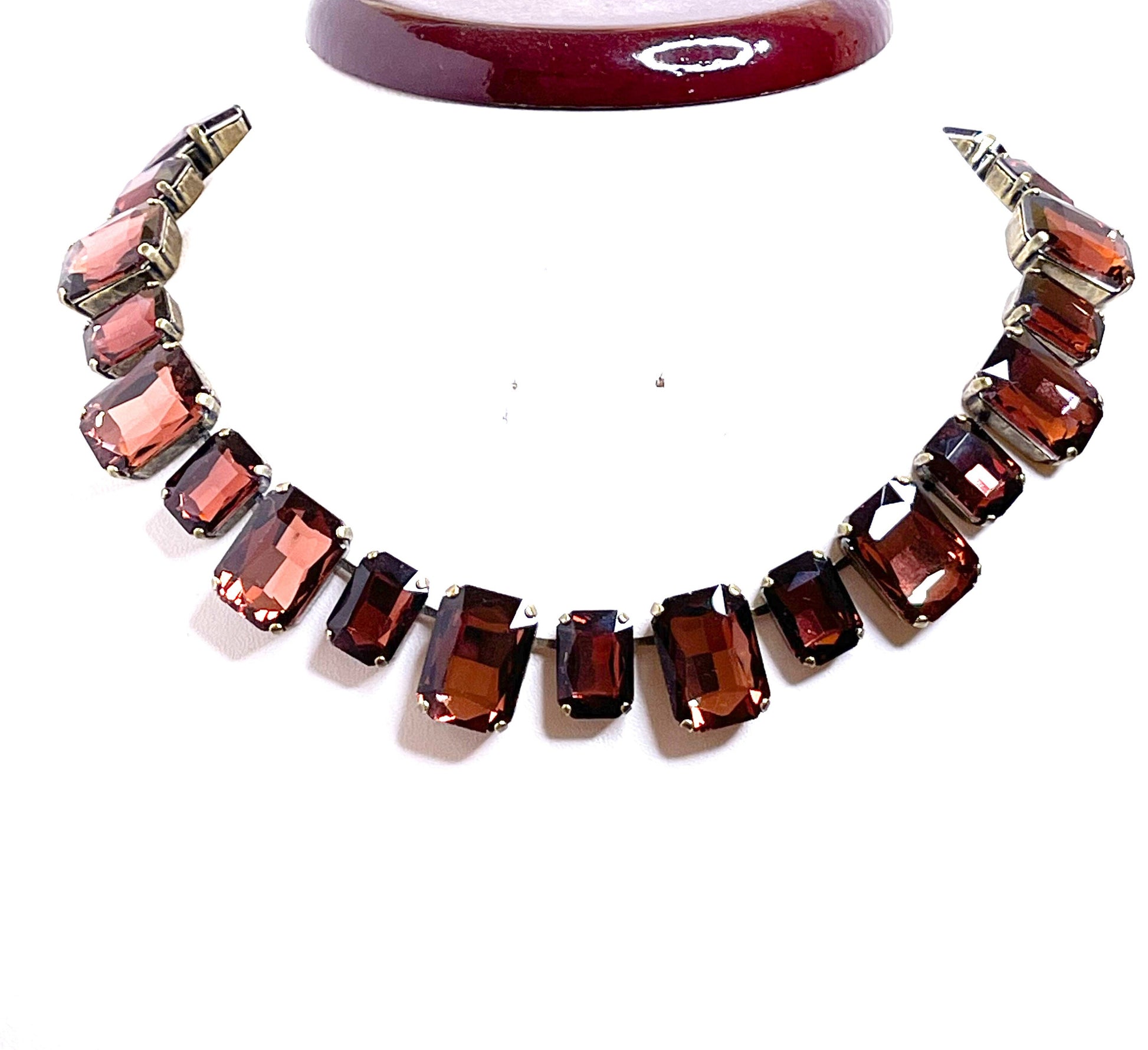 Wine Red Burnt Orange Georgian Collet Crystal Necklace