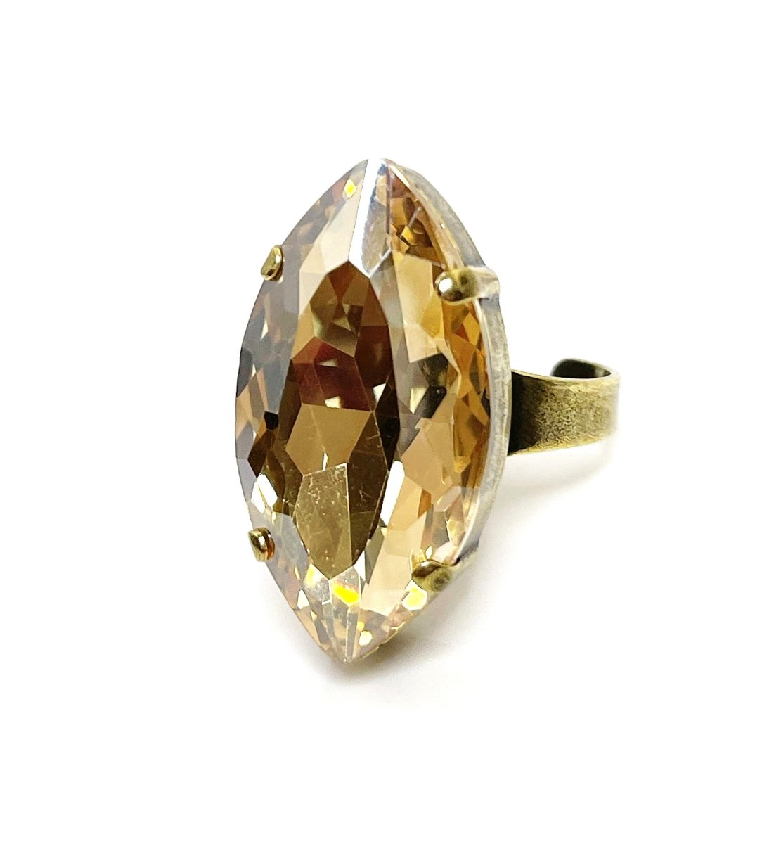 Golden Shadow Crystal Antique Brass Ring | Large Gold Statement Ring