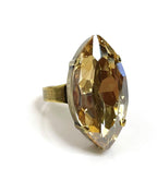 Golden Shadow Crystal Antique Brass Ring | Large Gold Statement Ring