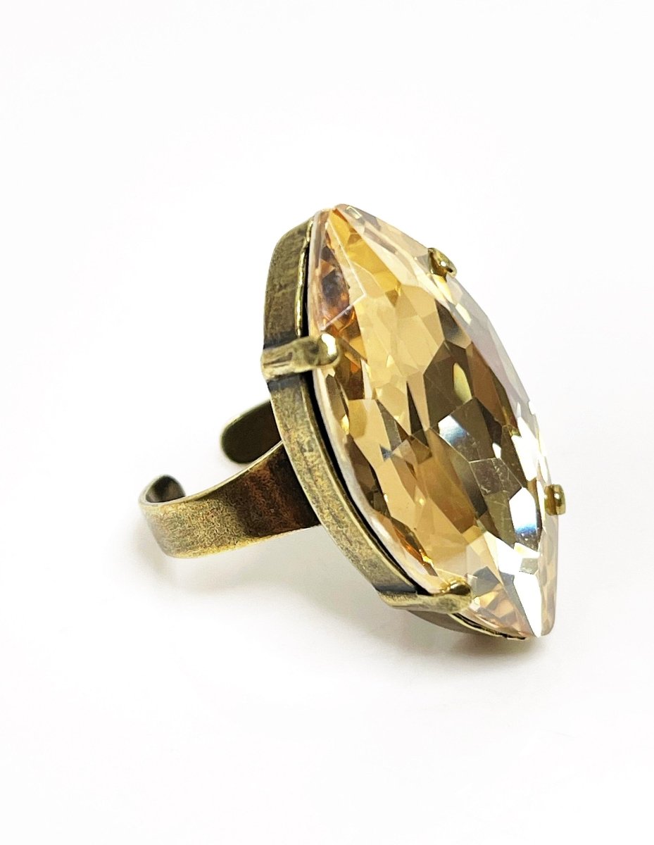 Golden Shadow Crystal Antique Brass Ring | Large Gold Statement Ring