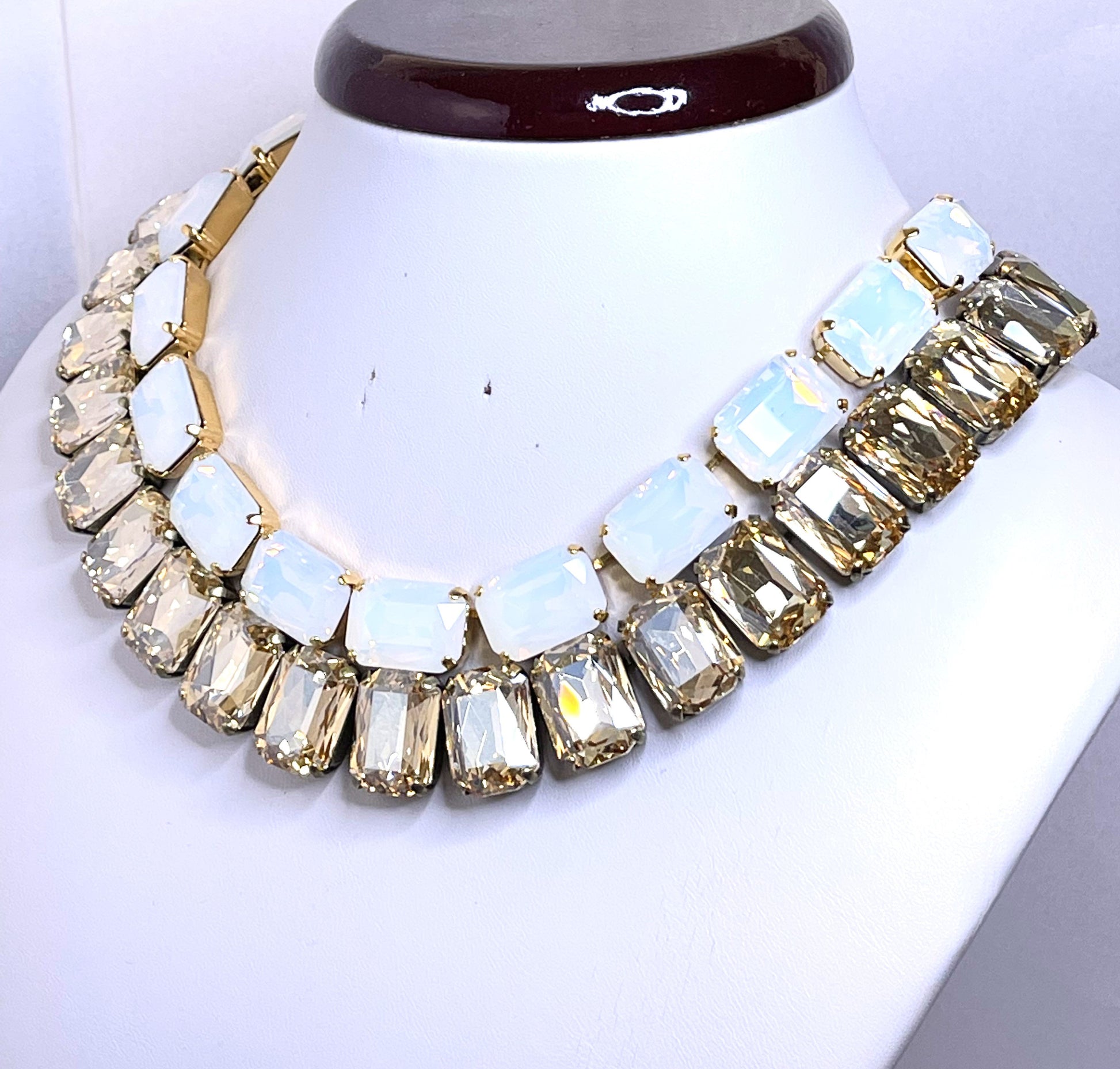 White Opal Crystal Necklace, Wedding Jewellery, Light Silk Crystal Choker, Statement Necklace, Mariana Style, Necklaces for Women