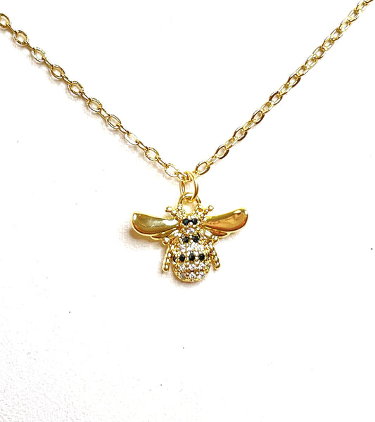 Bumble Bee Crystal Gold Necklace | Delicate Bee Jewelry | Gold Filled | Minimalist Pendant