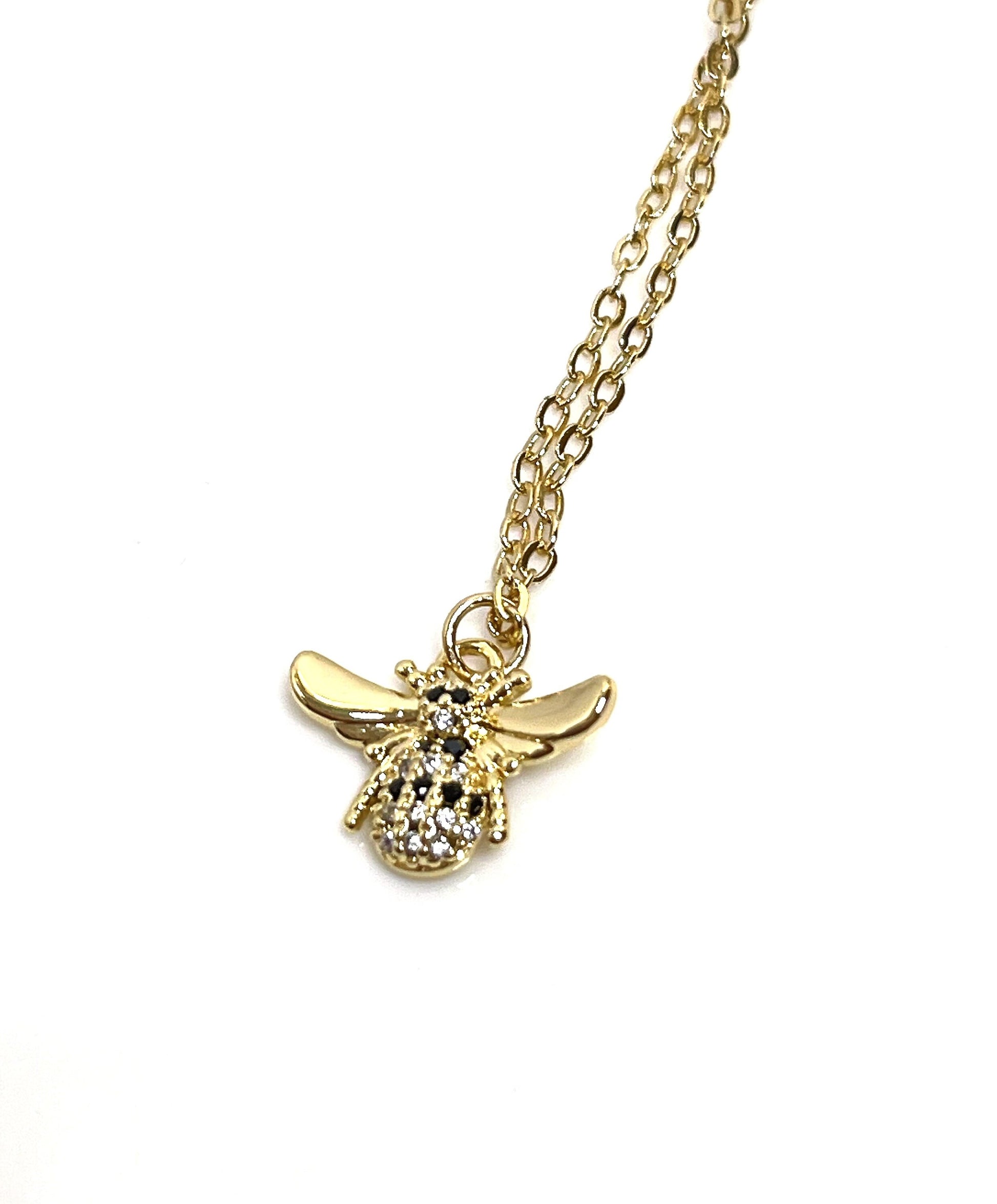 Bumble Bee Crystal Gold Necklace | Delicate Bee Jewelry | Gold Filled | Minimalist Pendant