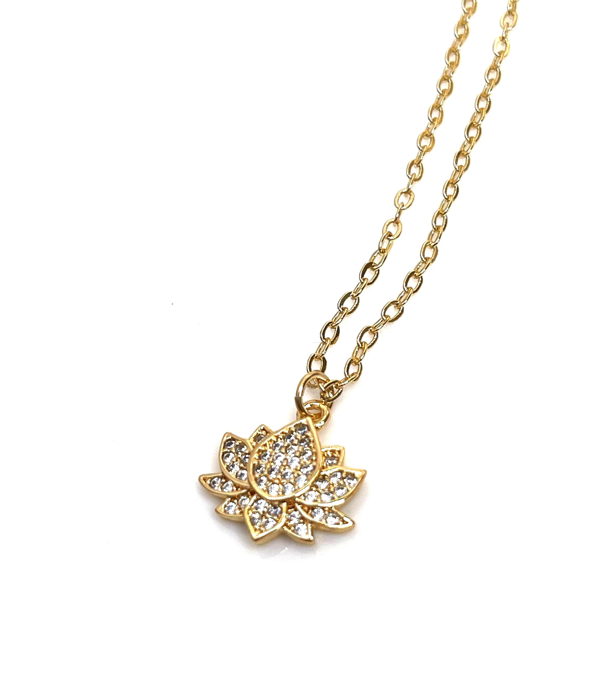 Lotus Flower Crystal Gold Pendant | Indian Flower Pendant | Gold Filled | Minimalist Jewellery