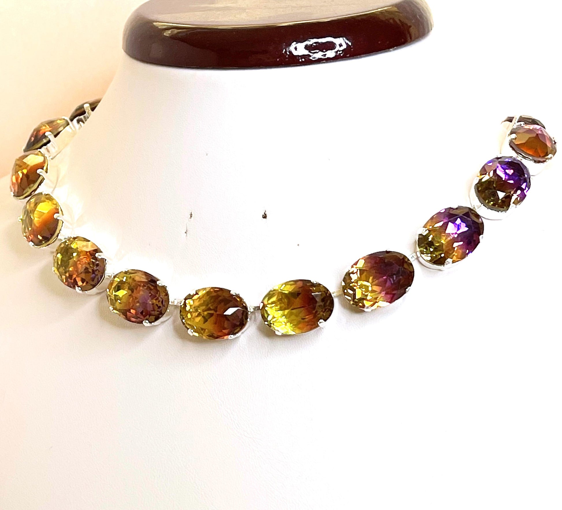 Anna Wintour Necklace, Tourmaline Georgian Collet, Purple Green Gold Crystal Choker, Riviere Necklace, Statement Necklace, Layering Chokers