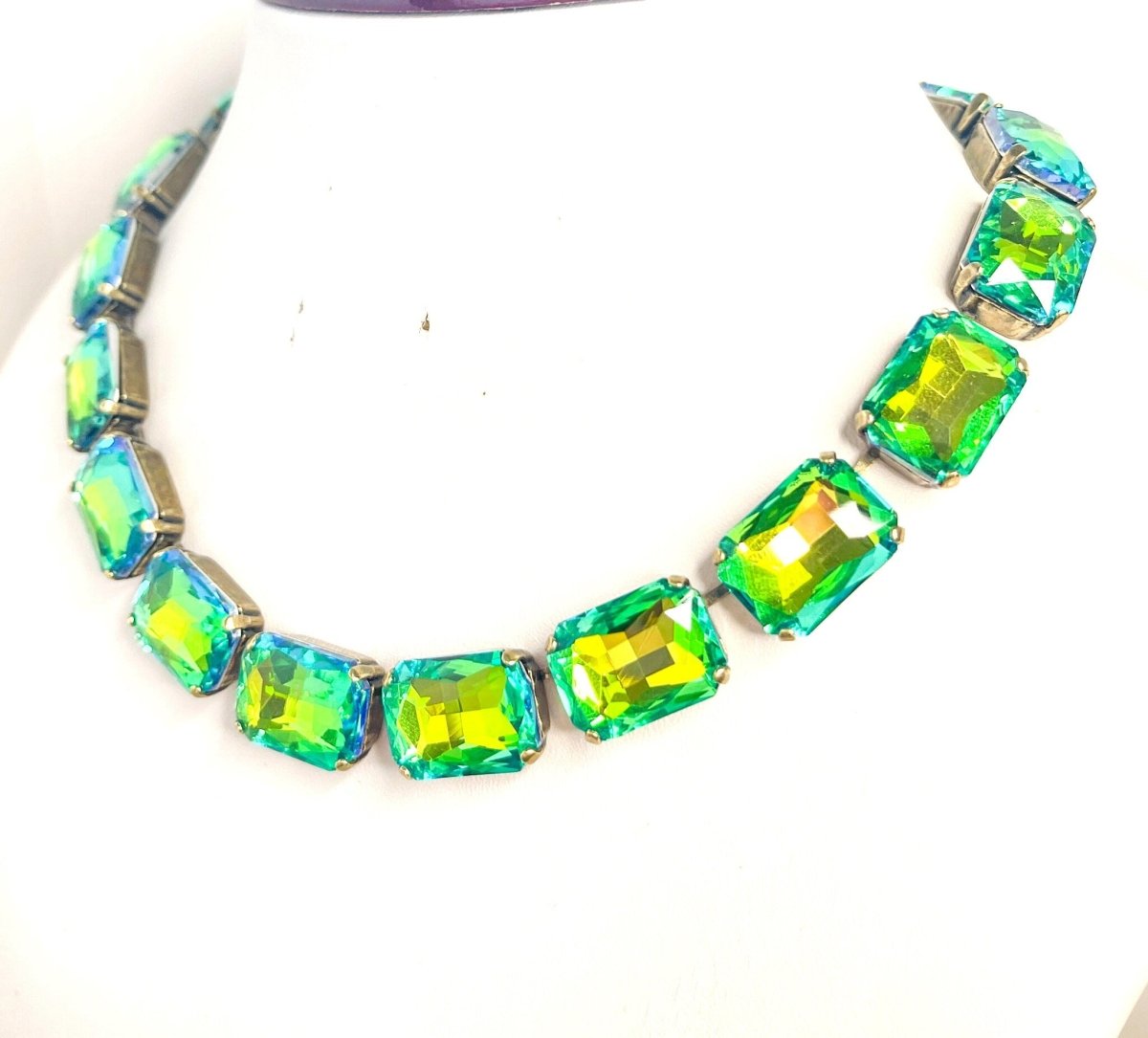 Green Yellow Crystal Georgian Collet Necklace | Statement Rhinestone Choker