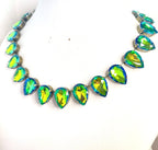 Yellow Green Crystal Georgian Collet Necklace, Anna Wintour Style, Vintage Statement Rhinestone Choker, Green Riviere, Necklace for Women