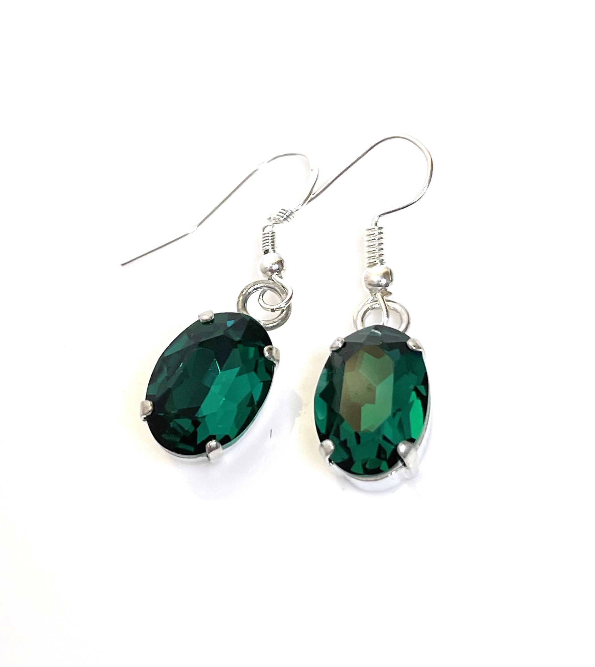 Dainty Emerald Green Crystal Earrings, Sterling Silver, Crystal Jewellery, Vintage Style Dangles, Oval Drops, Earrings for Women