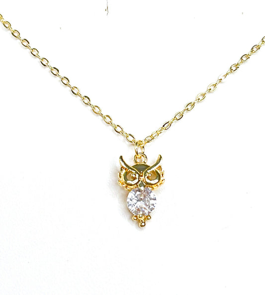 Gold Owl Crystal Gold Necklace | Gold Filled | Owl Lovers Jewellery | Minimalist Pendant