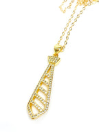 Gold Neck Tie Crystal Necklace | Neck Tie Pendants