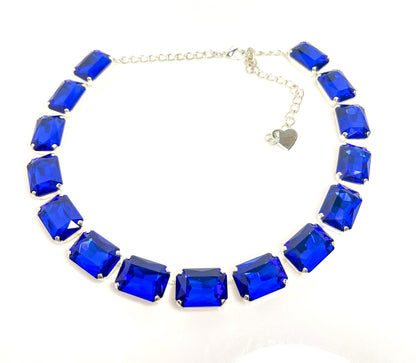 Capri Blue Crystal Necklace | Anna Wintour Style | Clear Georgian Collet