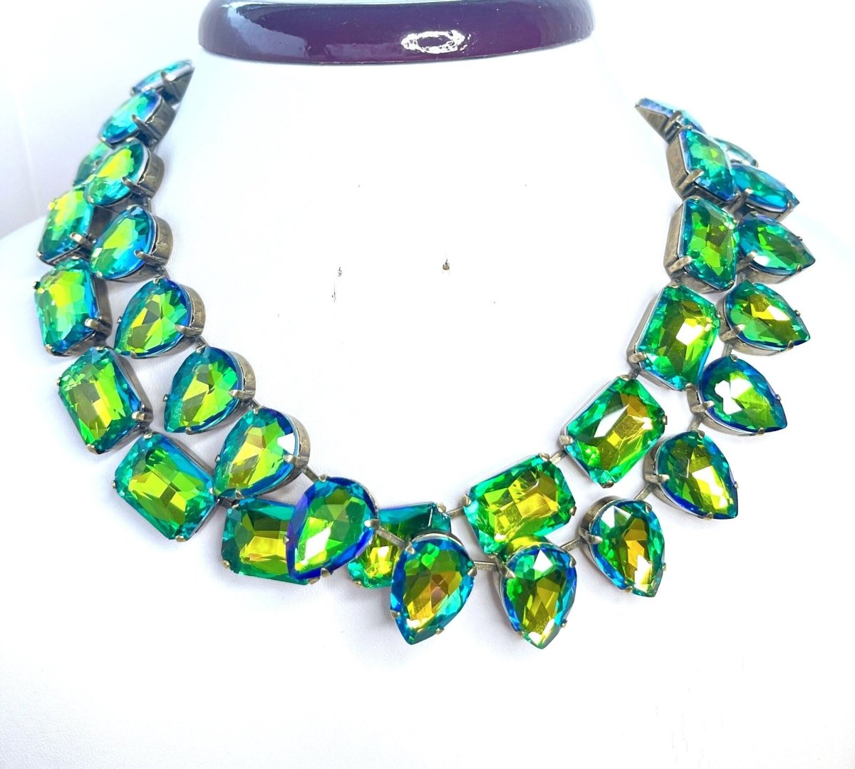 Green Yellow Crystal Georgian Collet Necklace | Statement Rhinestone Choker