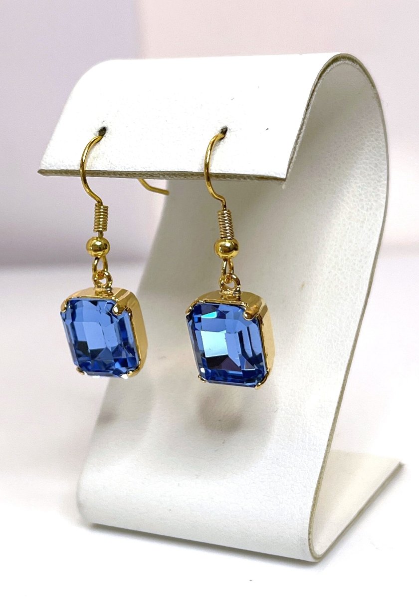 Aquamarine Blue Crystal Vintage Style Earrings | Gold Filled