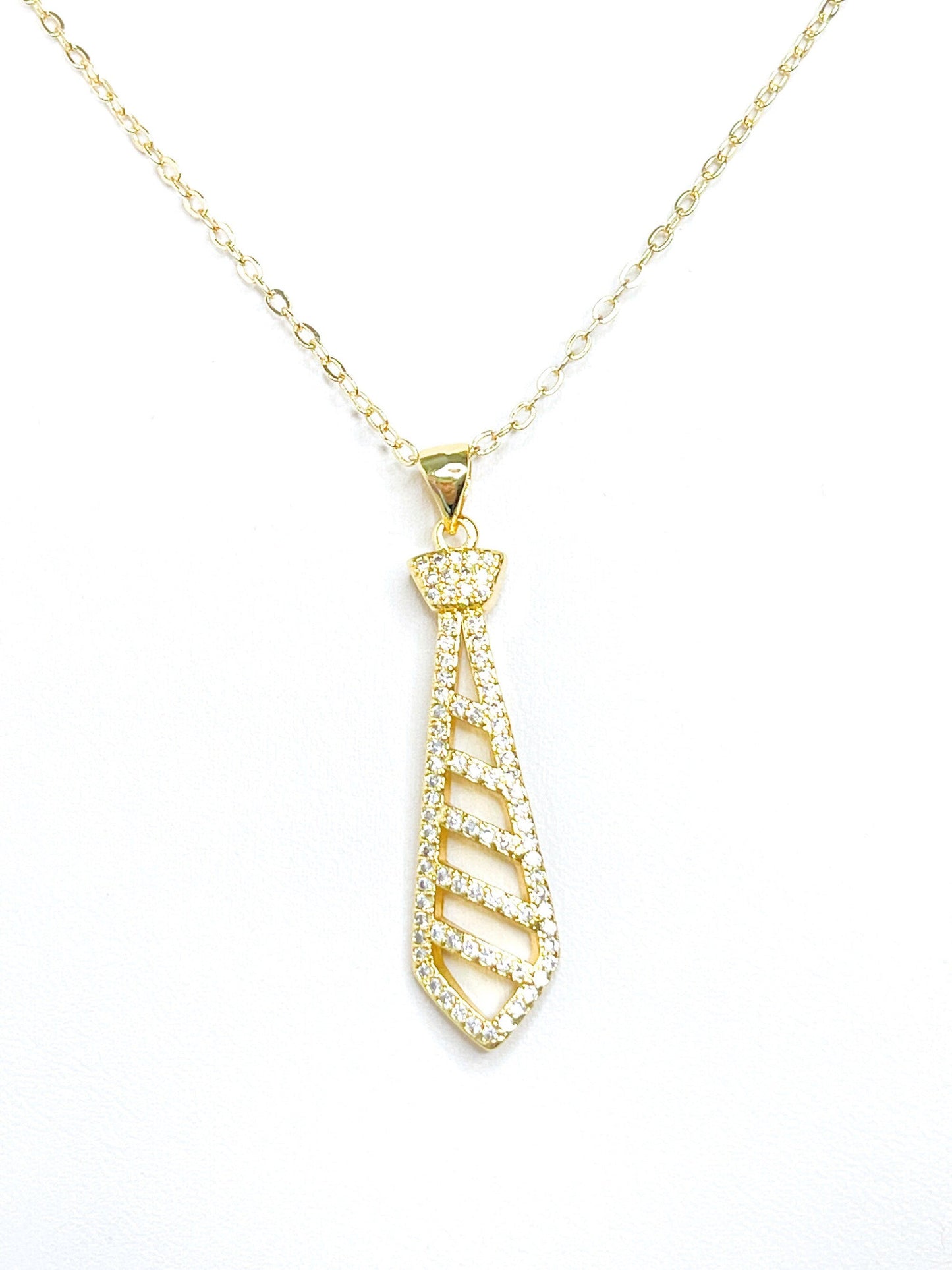 Gold Neck Tie Crystal Necklace | Neck Tie Pendants