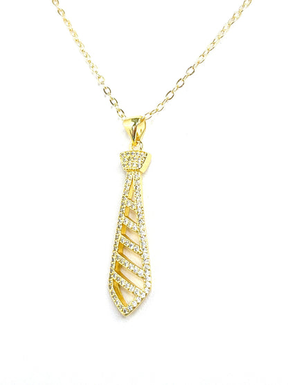 Gold Neck Tie Crystal Necklace | Neck Tie Pendants