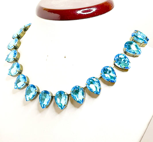 Aquamarine Crystal Necklace, Anna Wintour Style, Georgian Collet, Blue Statement Choker, Riviere Necklace, Necklaces For Women