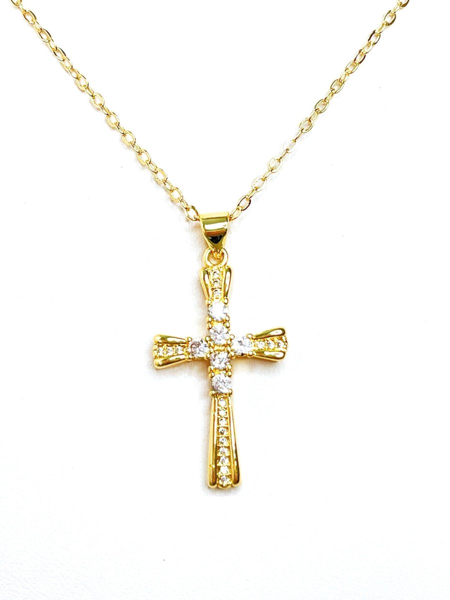 Gold CZ Crystal Cross Necklace | Cross Jewellery| 14kt Gold Filled