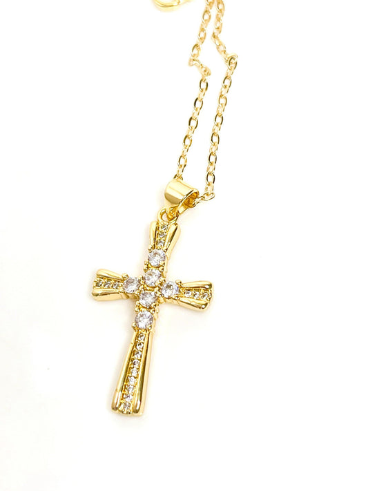 Gold CZ Crystal Cross Necklace | Cross Jewellery| 14kt Gold Filled