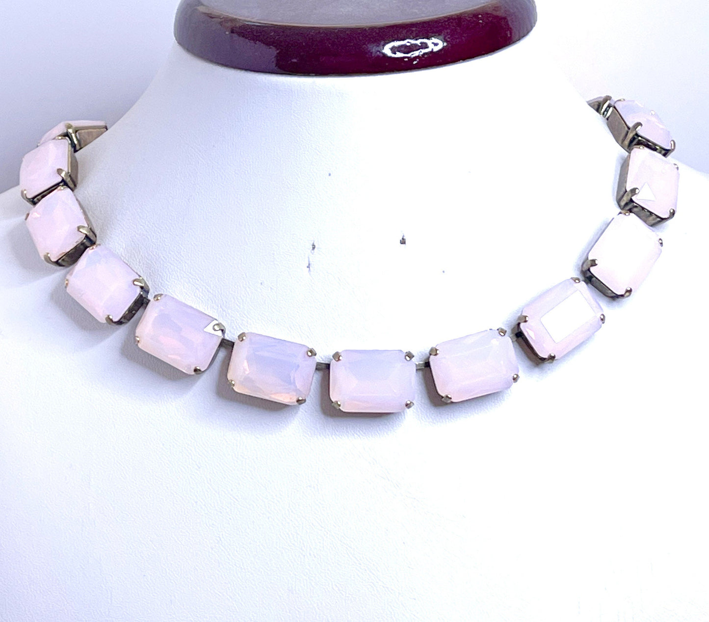 Pink Opal Georgian Collet, Vitrial Light Crystal Choker, Anna Wintour Style, Opal Riviere Necklace, Statement Necklace, Layering Chokers