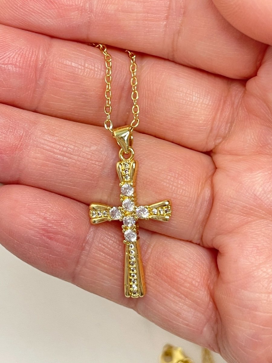 Gold CZ Crystal Cross Necklace | Cross Jewellery | 14kt Gold Filled