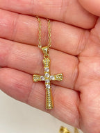 Gold CZ Crystal Cross Necklace | Cross Jewellery | 14kt Gold Filled