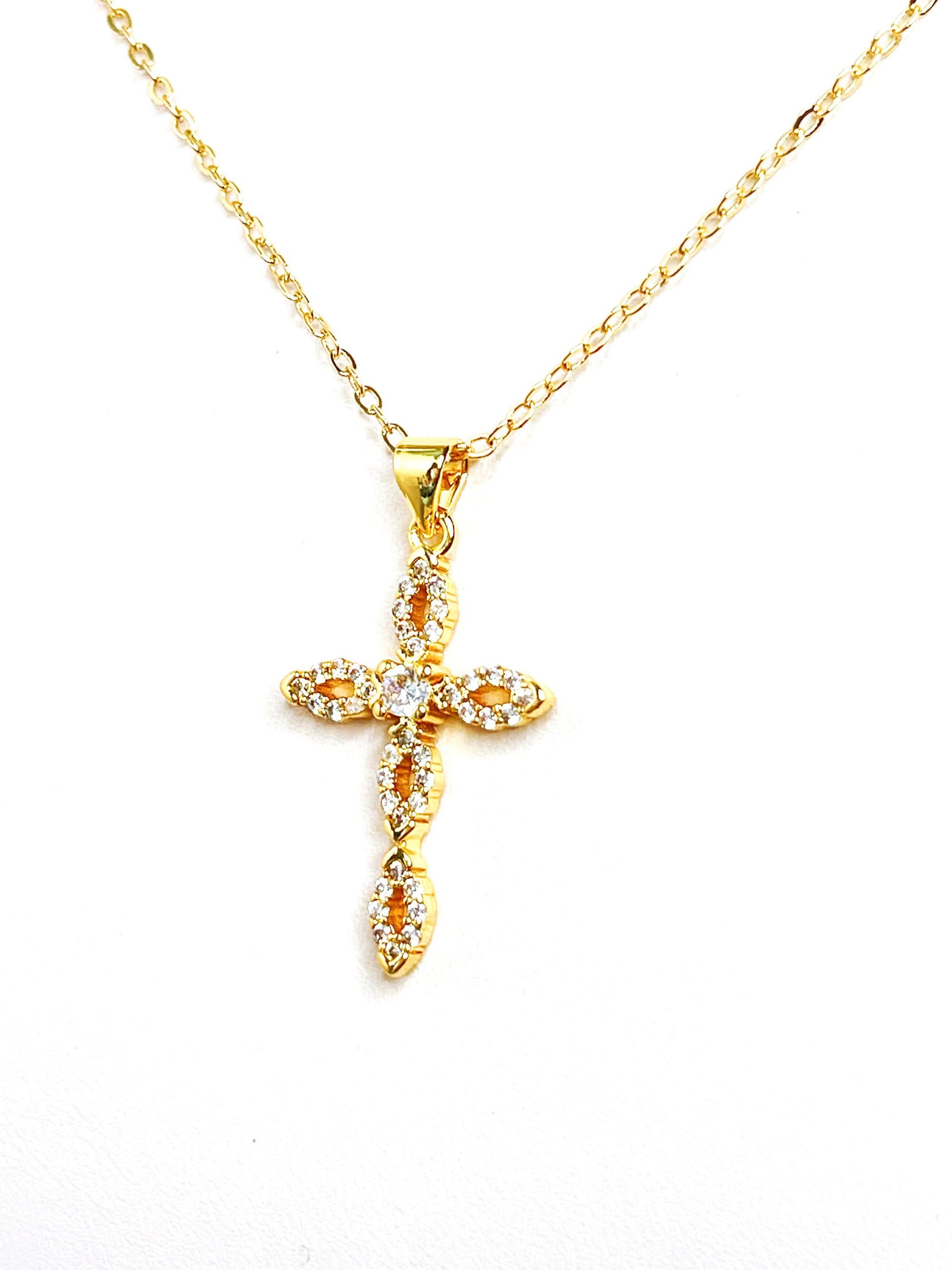 Gold CZ Crystal Cross Necklace | Cross Jewellery | 14kt Gold Filled