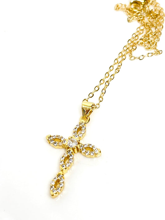 Gold CZ Crystal Cross Necklace | Cross Jewellery | 14kt Gold Filled