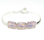 Rose Water Opal Crystal Bracelet, 14 x 10mm Octagon, 3 Stone Cuff, Pink Stone Bangle Bracelet, Silver Plated, Adjustable, Bracelets for Women