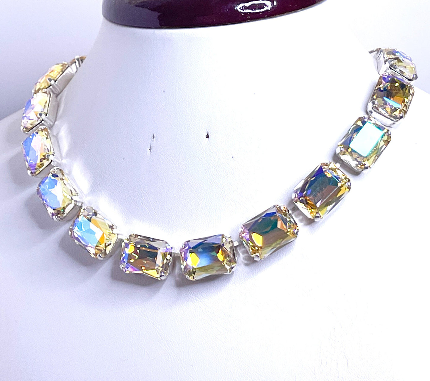 Anna Wintour Necklace, White Opal Georgian Collet, Rainbow Crystal Choker, Riviere Necklace, Statement Necklace, Layering Chokers