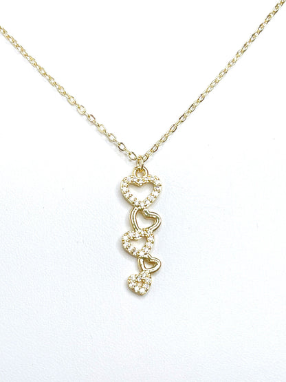 Long Gold Heart Crystal Necklace | Multiple Heart Pendant | Gold CZ Heart | Minimalist Pendant