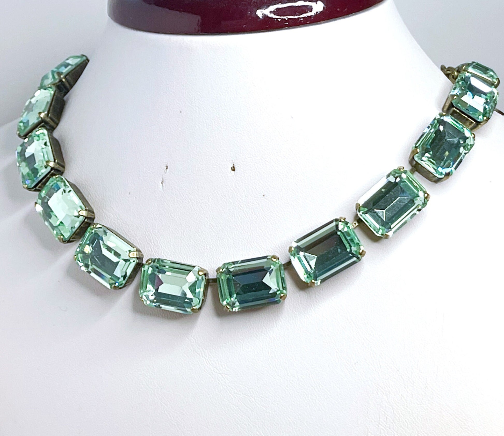 Mint Green Georgian Collet, Silver Patina Crystal Choker, Anna Wintour Style, Ice Riviere Necklace, Statement Necklace, Layering Chokers