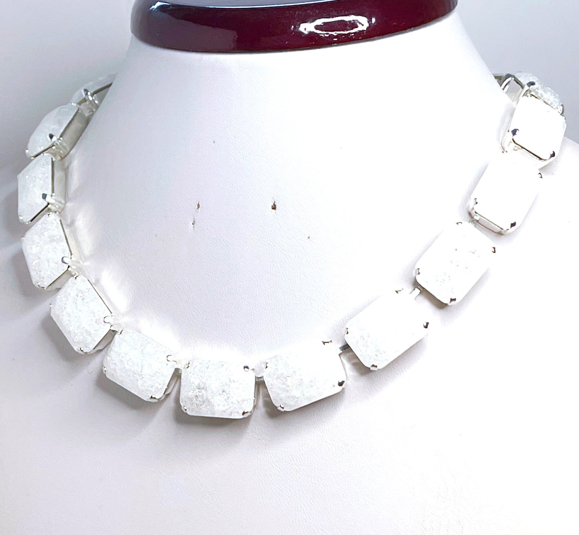 Royal Red Georgian Collet, Silver Patina Crystal Choker, Anna Wintour Style, Ice Riviere Necklace, Statement Necklace, Layering Chokers