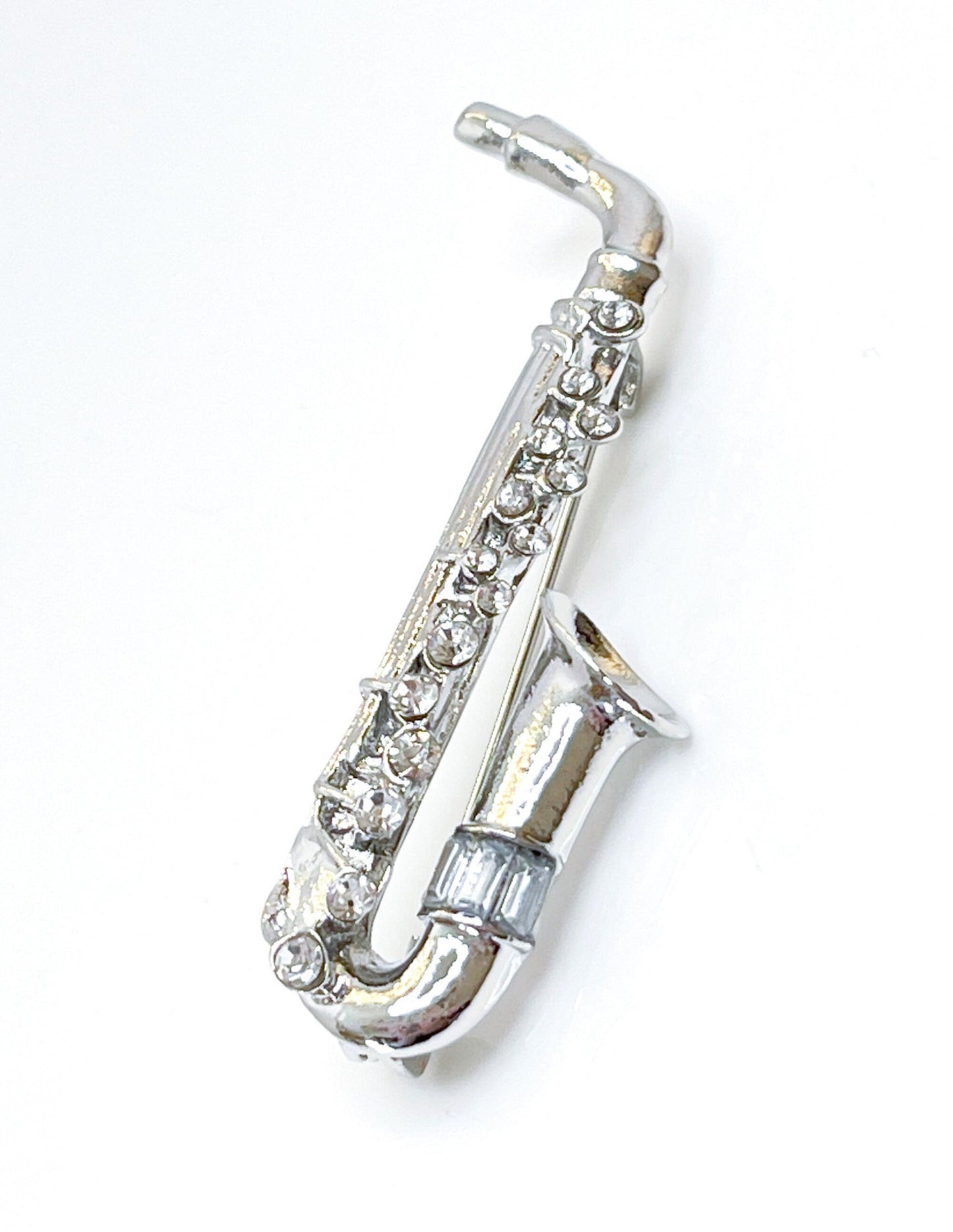 Silver Saxophone Brooch with Crystals | Fashion Brooch | Music Lovers Brooch
