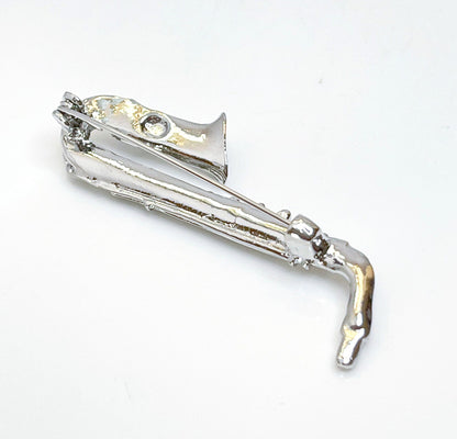 Silver Saxophone Brooch with Crystals | Fashion Brooch | Music Lovers Brooch