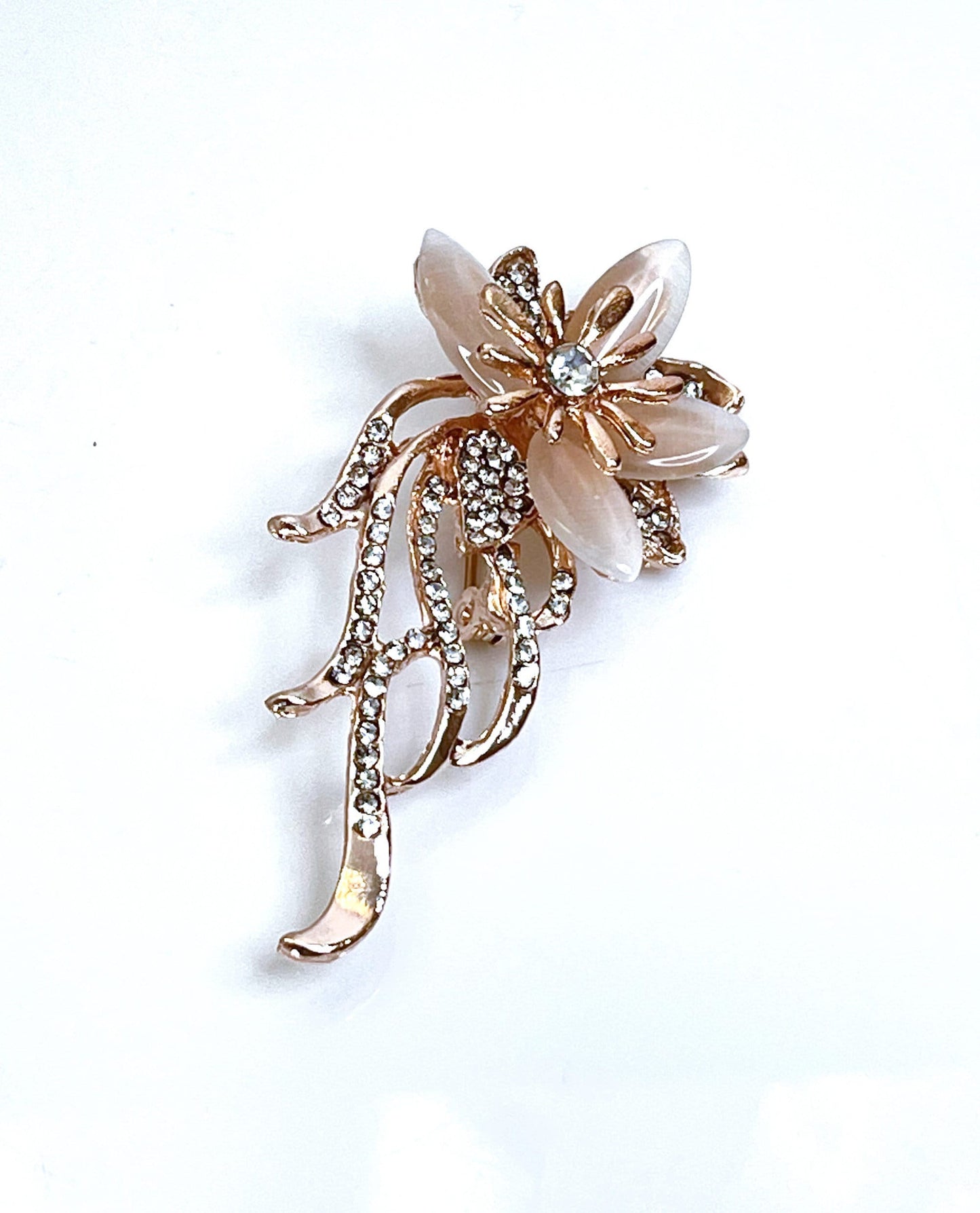 Gold Opal Flower Brooch with Crystals, Fashion Brooch, Elegant Jewellery, Crystal Flower Pin, Brooches for Women,