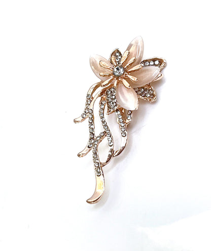 Gold Opal Flower Brooch with Crystals, Fashion Brooch, Elegant Jewellery, Crystal Flower Pin, Brooches for Women,