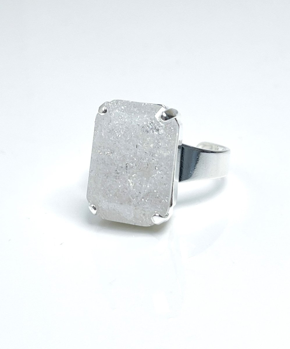 Ice White Crystal Ring | Silver Plated | Rectangle Statement Ring