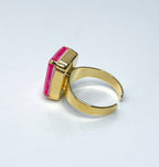 Electric Pink Crystal Ring | Large Hot Pink Ring | Gold Plated | Rectangle Statement Ring