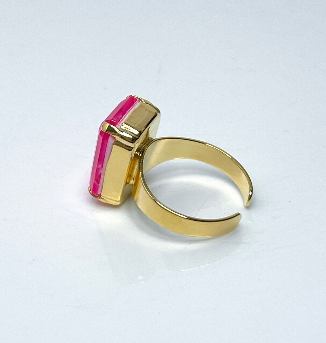 Electric Pink Crystal Ring | Large Hot Pink Ring | Gold Plated | Rectangle Statement Ring