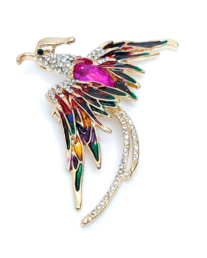 Phoenix Enamel Brooch with Crystal, Fantasy Fashion Brooch, Mythological Bird, Immortal Flame Bird, Brooches for Women, Unisex Pin