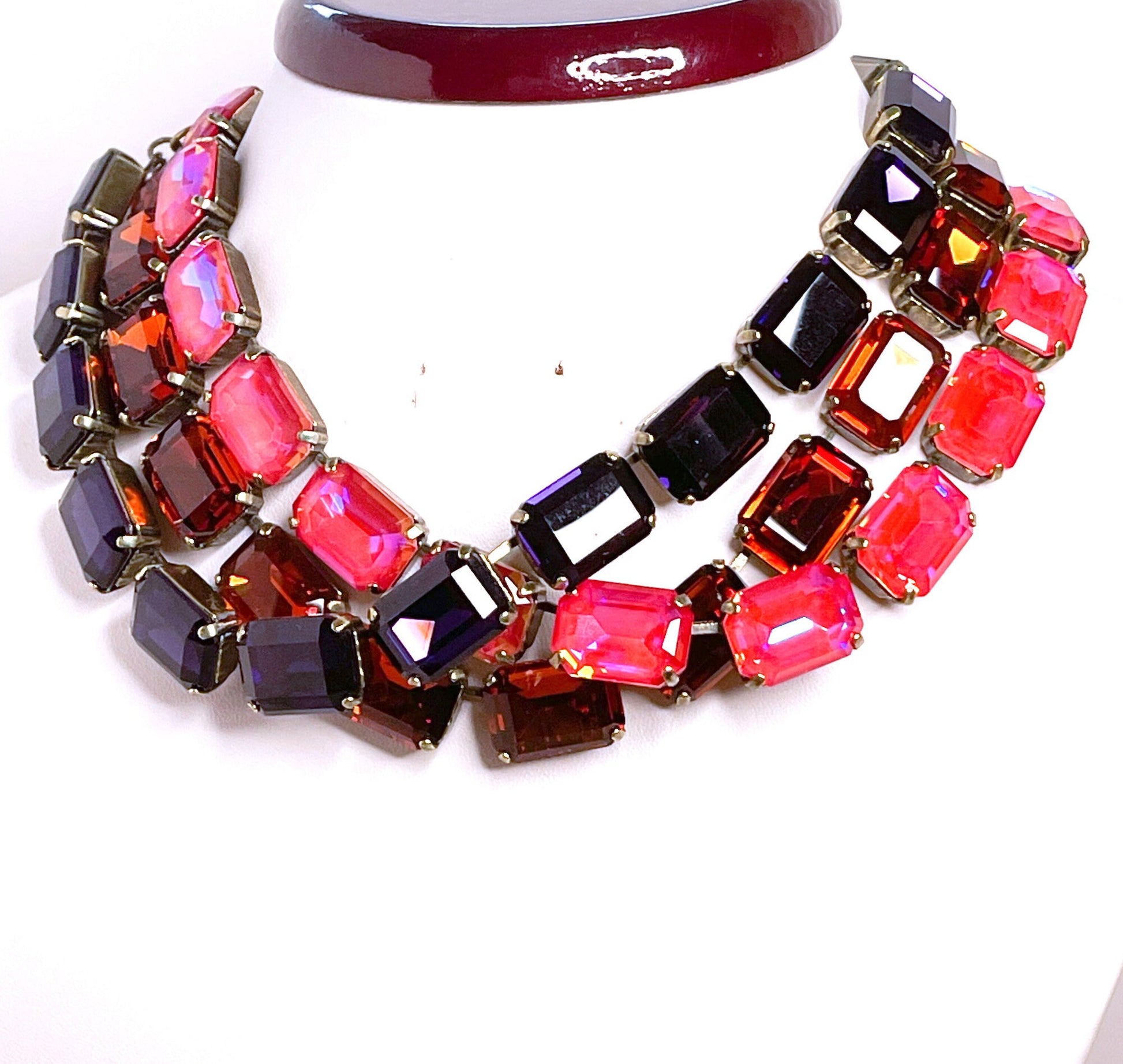 Purple Red Georgian Collet Necklaces, Crystal Choker, Anna Wintour Style, Riviere Necklace, Statement Necklace, Layering Chokers