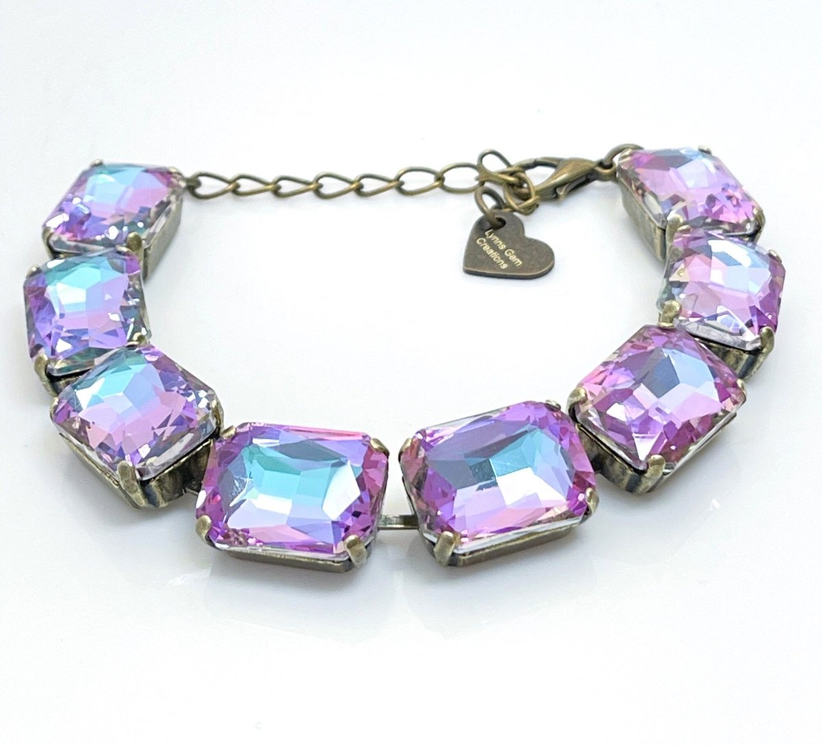 Purple Blue Crystal Bracelet | Large Octagon Statement Jewelry | Georgian Style