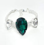 Emerald Crystal Silver Mesh Bracelet, Large Teardrop Cuff, Statement Jewellery, Georgian Style Bracelet, Bracelets for Women