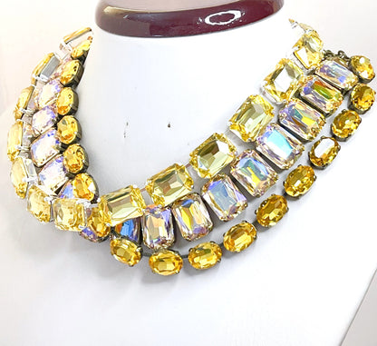 Yellow Georgian Collet Necklaces, Crystal Choker, Anna Wintour Style, Clear AB Riviere Necklace, Statement Necklaces for Women