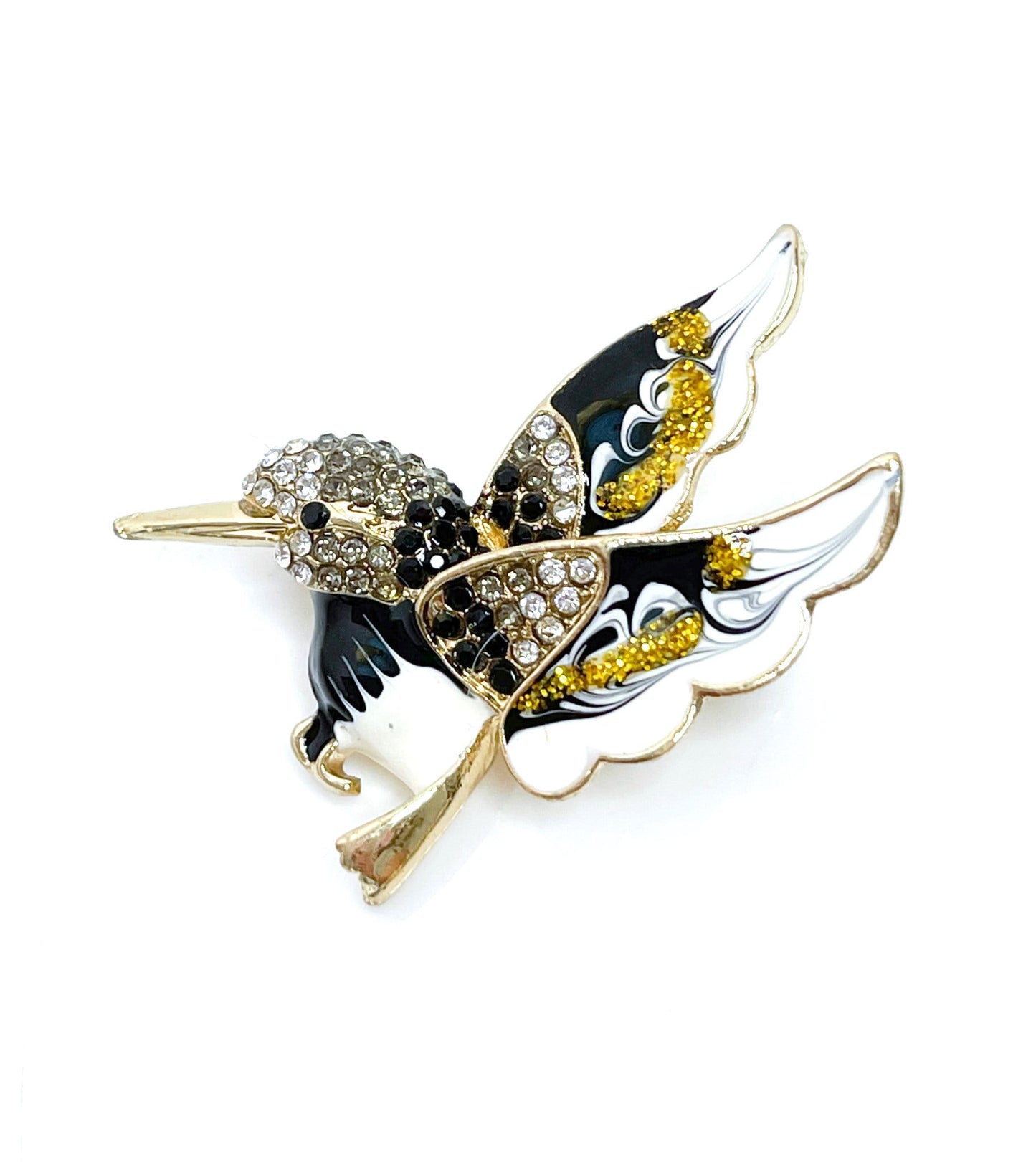 Hummingbird Brooch | Gift for Bird Lovers | Black and Gold Hummingbird | Cute Bird Pin