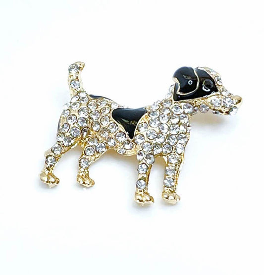 Cute Crystal Dog Brooch, Gift for Dog Lovers, Dog Jewelry, Cute Black Gold Dog Pin, Jacket Pin, Brooches For Women