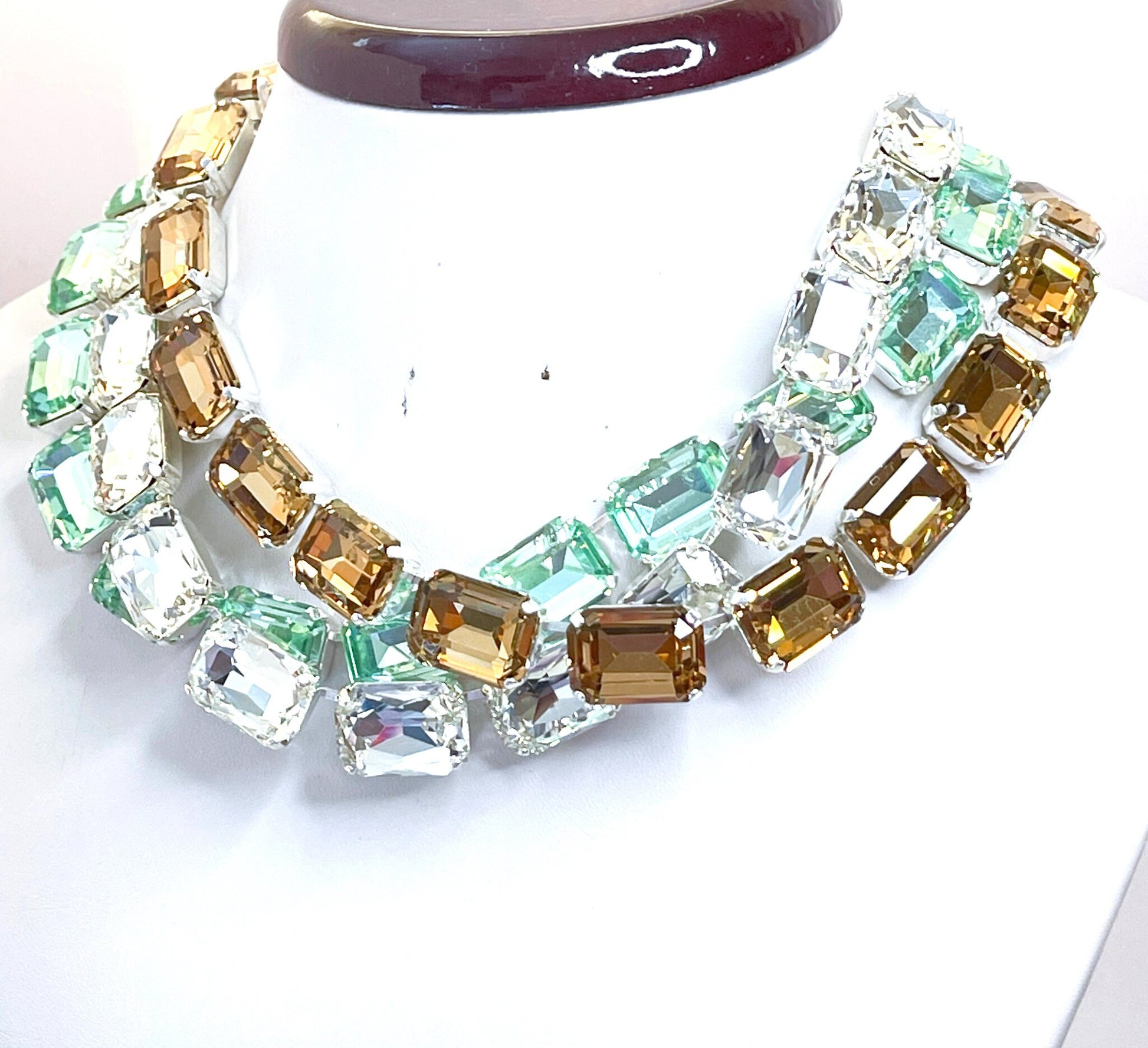 Topaz Clear Georgian Collet Necklaces, Crystal Choker, Anna Wintour Style, Mint Green Riviere Necklace, Statement Necklaces for Women