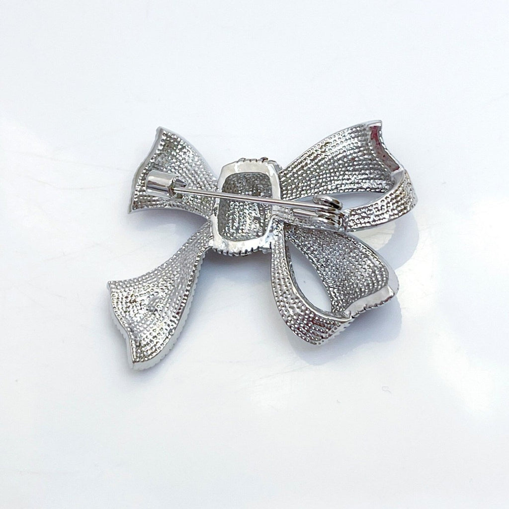 Vintage Style Blue Crystal Spotted Bow Brooch | Rhinestone Crystal Ribbon Pin